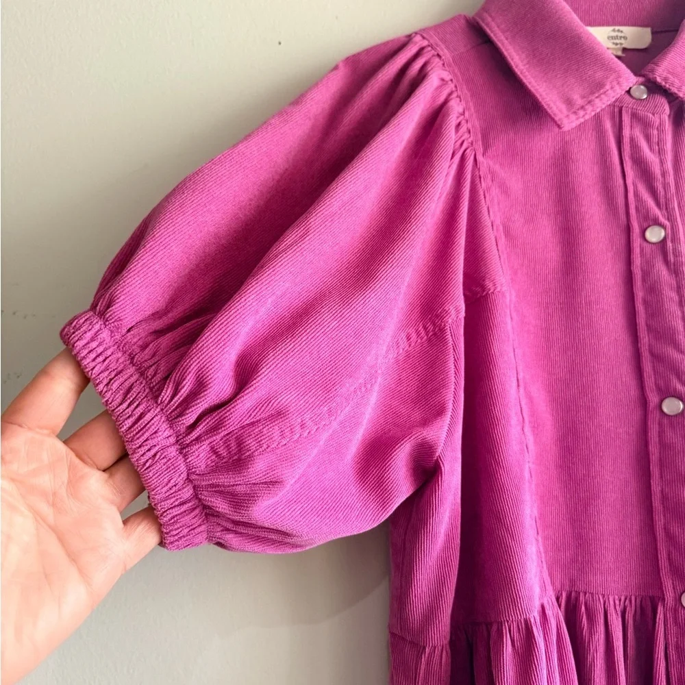 Entro Bright Pink Corduroy-Effect Collared Top